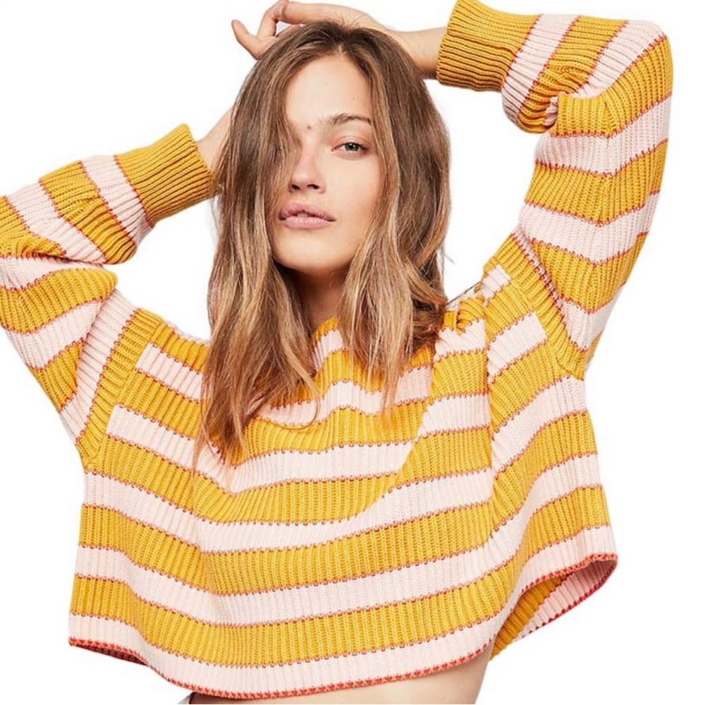 Free People Yellow and Pink Just My Stripe Sweater (slightly distressed)
